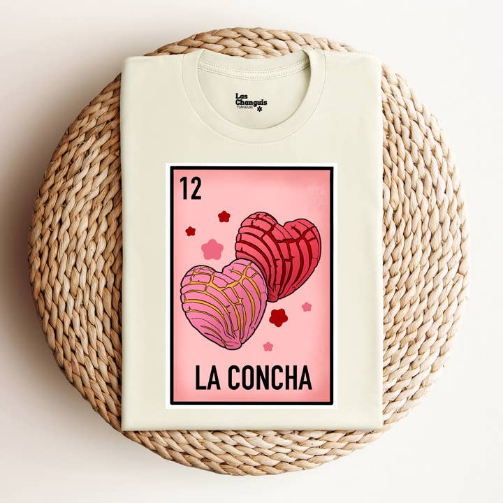Las Changuis Tianguis - Wholesale T-shirt met print - Dames - Dulce Amor: La Concha, hartvormig Pan Dulce Valentijns-T-shirt1