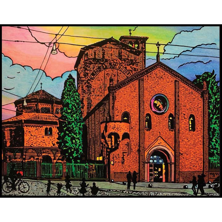 Kirche Bologna Samtzeichnung zum Ausmalen made in Italy für den Großhandel von Colorvelvet