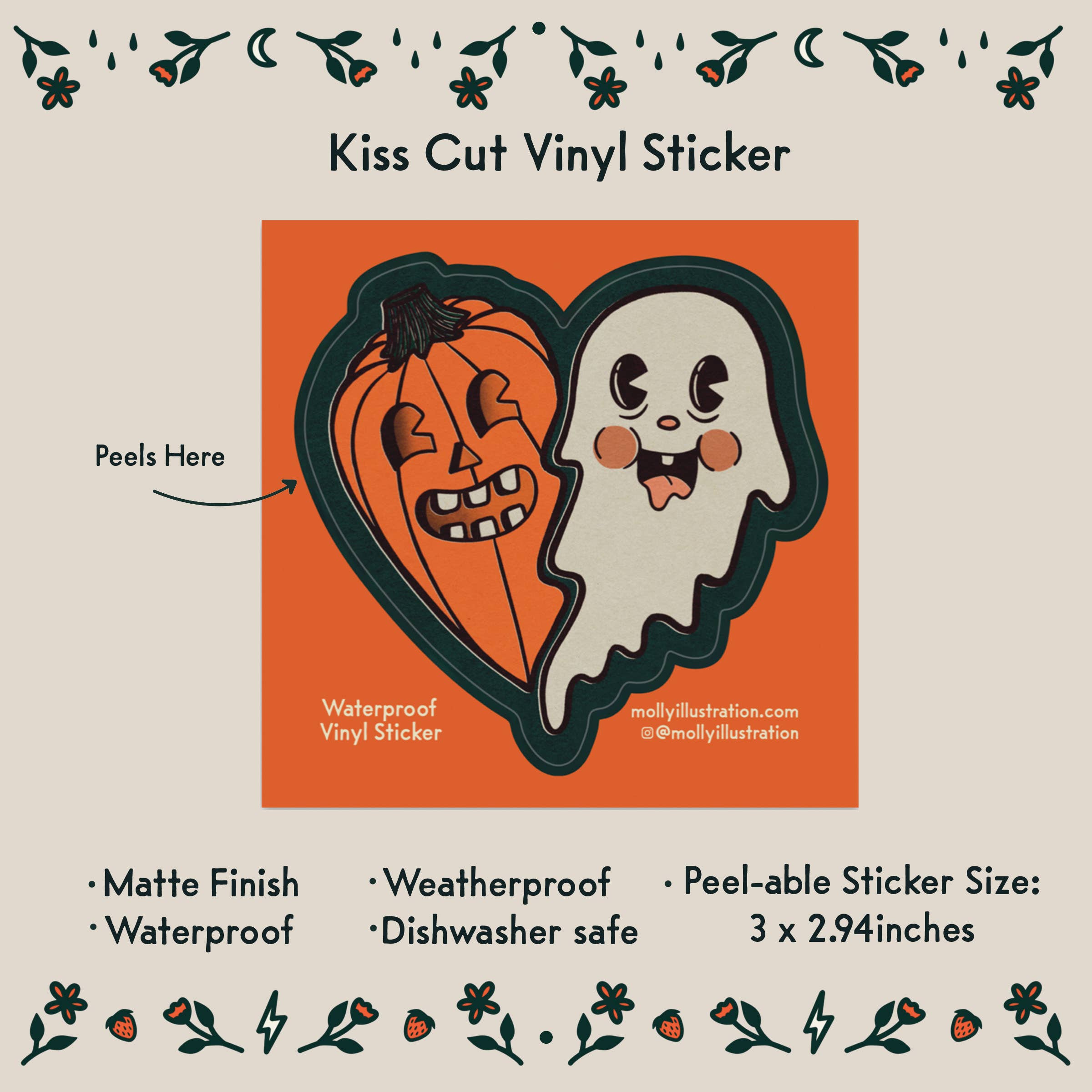 Molly Illustration - Wholesale Sticker - Spooky Pals Ghost and Pumpkin Waterproof Vinyl Sticker1