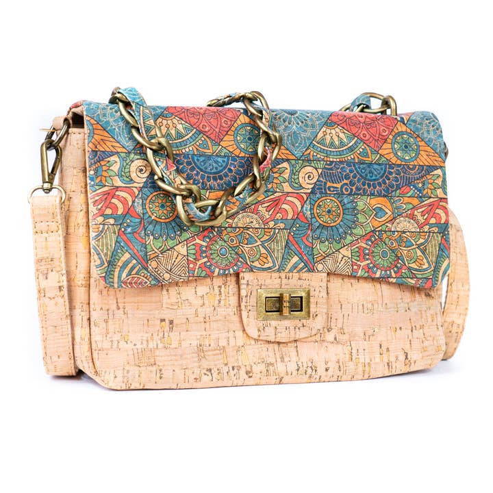 Meninas Bonitas Cork - Wholesale Shoulder Bag - Women's - Women's Cork Shoulder Bag with Chain Accent and Button Closure BAGD-560