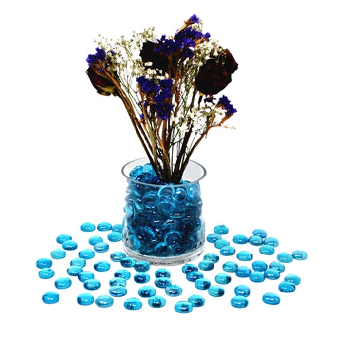 Tsyware - Wholesale Spiritual Stone/Crystal - 1Lb (1 Bag) Flat Glass Marble Ocean Blue Color Glass Pebble