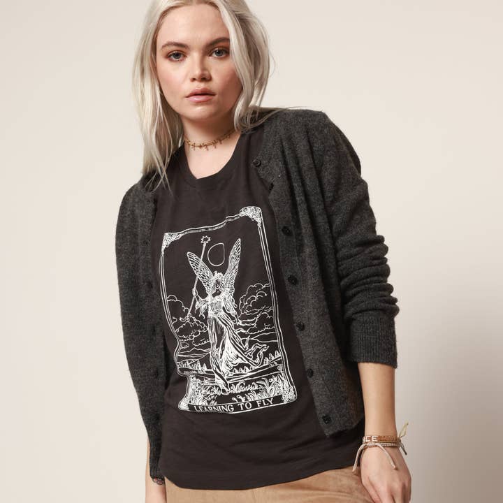 Vintage Negro Camiseta Learning To Fly Black Moto de venta al por mayor en Faire1