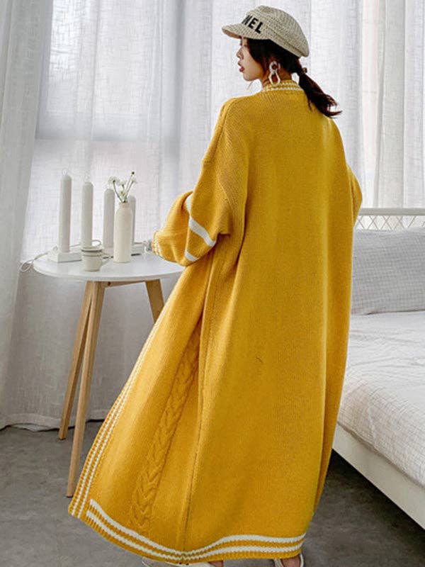 Sheer Trend - Vendita all'ingrosso Cardigan - Donna - Cappotto cardigan a righe in colore a contrasto Urban Loose7