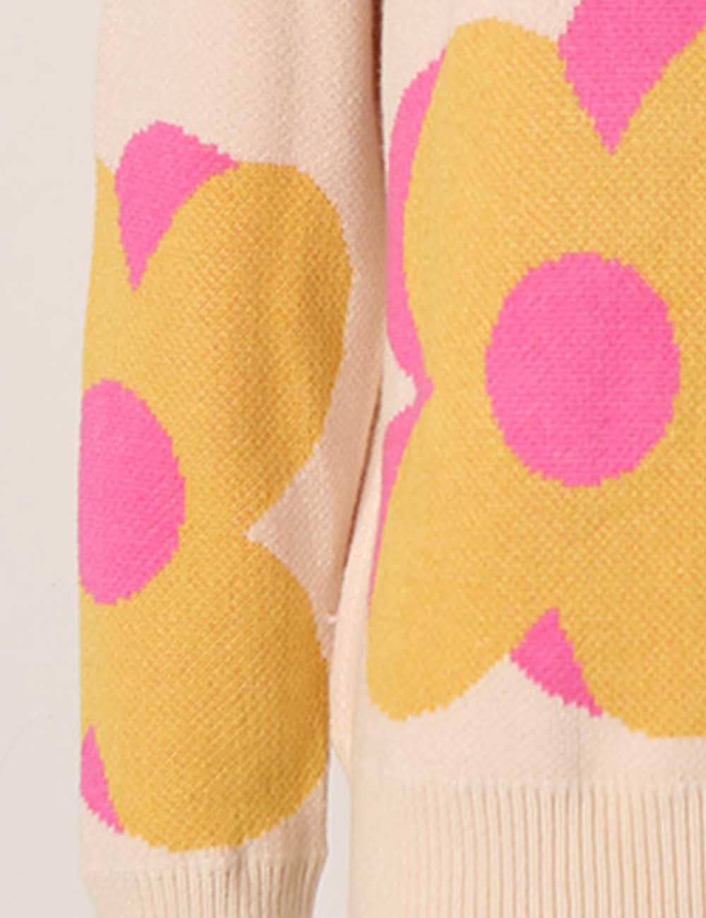 Sweetkama - Vente Pull en maille – femme - Pull tricoté à col rond à motif floral multicolore pour femmes7