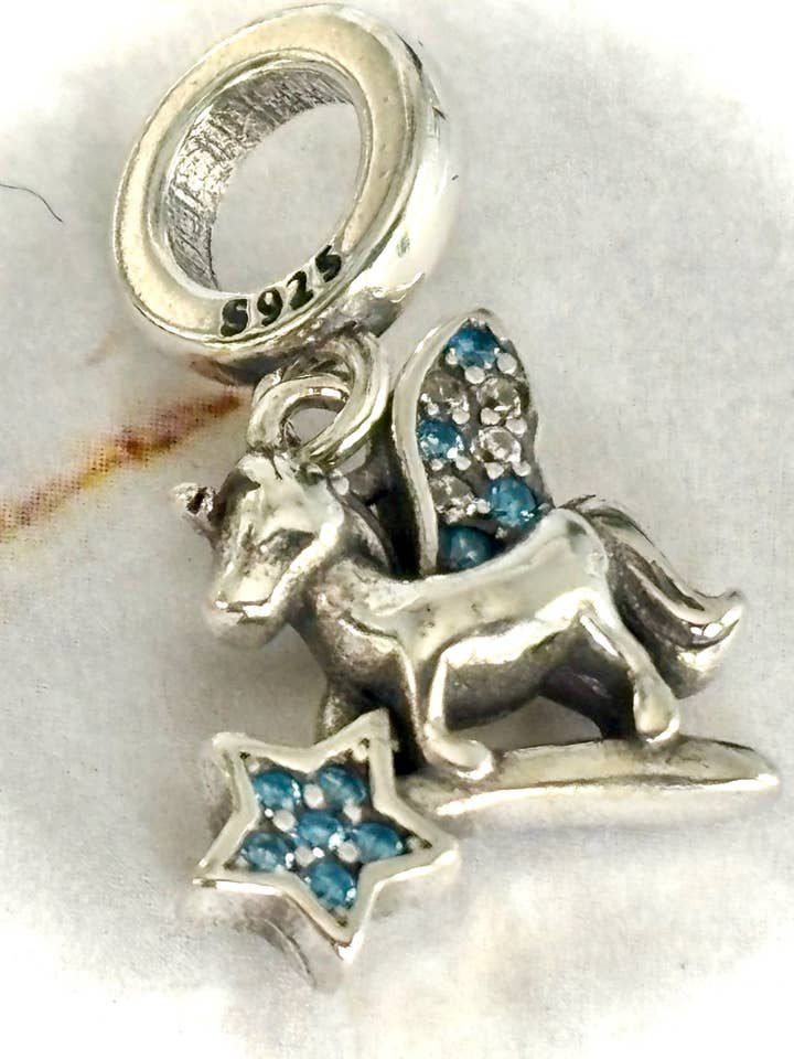 Charm Sterling Silver Unicorn with a Blue Star for wholesale by QURI
