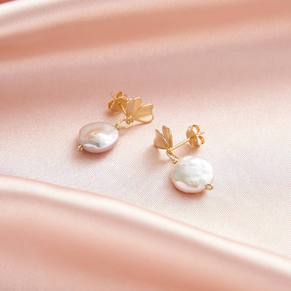 Gioiellin - S925 Silver Jewelry – wholesale Dangle earrings – S925 Sterling Silver Baroque Pearl 14K Gold Flower Earrings2