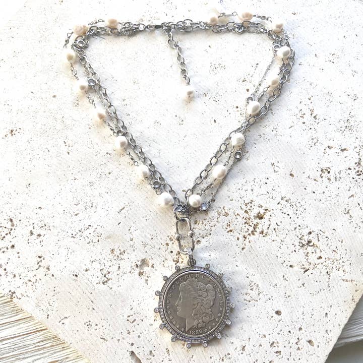 VB&CO Designs Handmade Jewelry - Vendita all'ingrosso Collana con ciondolo/pendaglio - Collana con monete, medaglione, gioielli, perle d'acqua dolce2