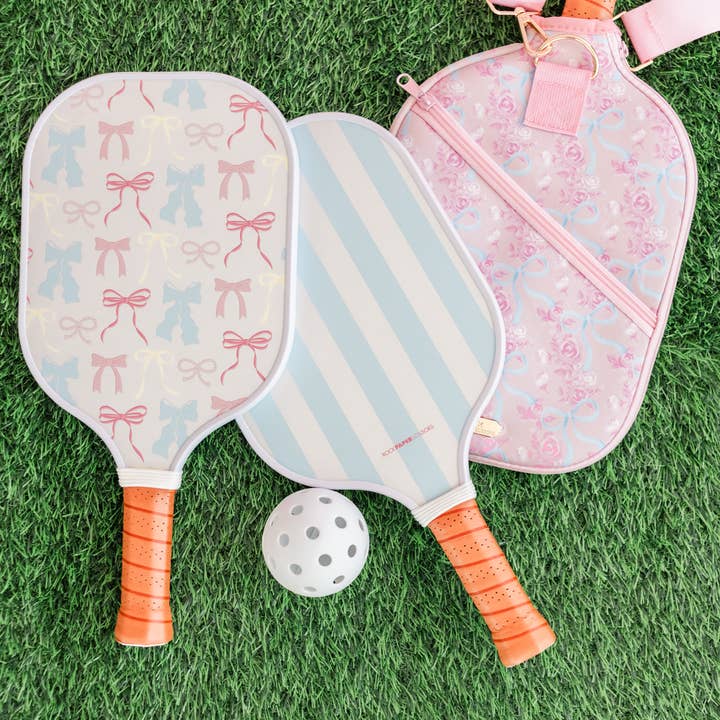 Rock Paper Scissors - Wholesale Sporting Accessories - Pastel Bows and Stripes Double-Sided Pickleball Paddle2