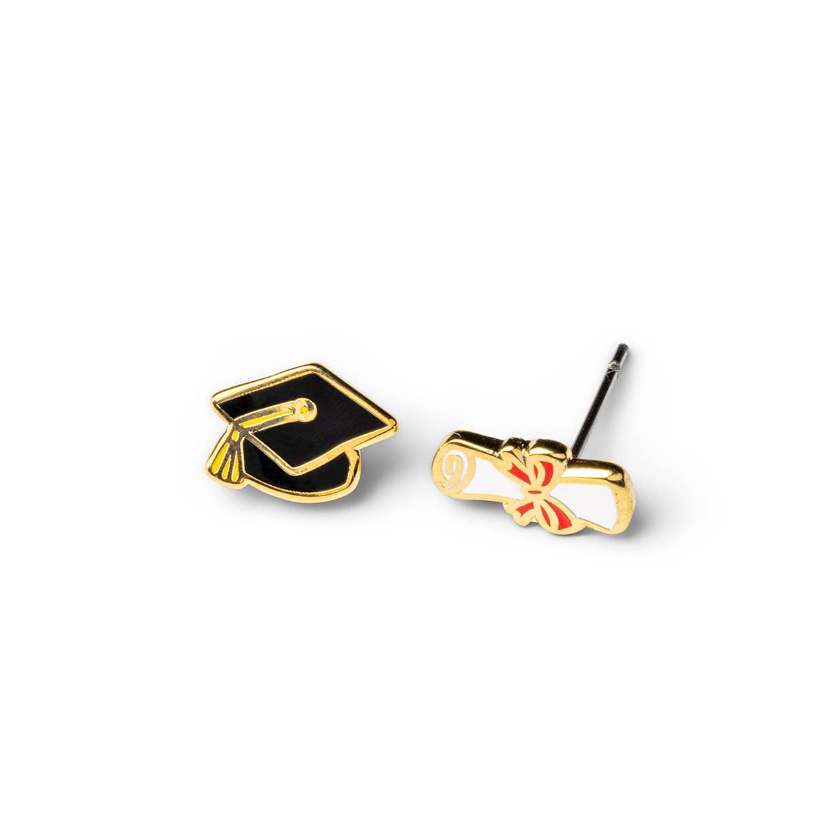 Yellow Owl Workshop – Brincos de pino por atacado – Brincos Grad Diploma - Studs Gold Graduation Statement