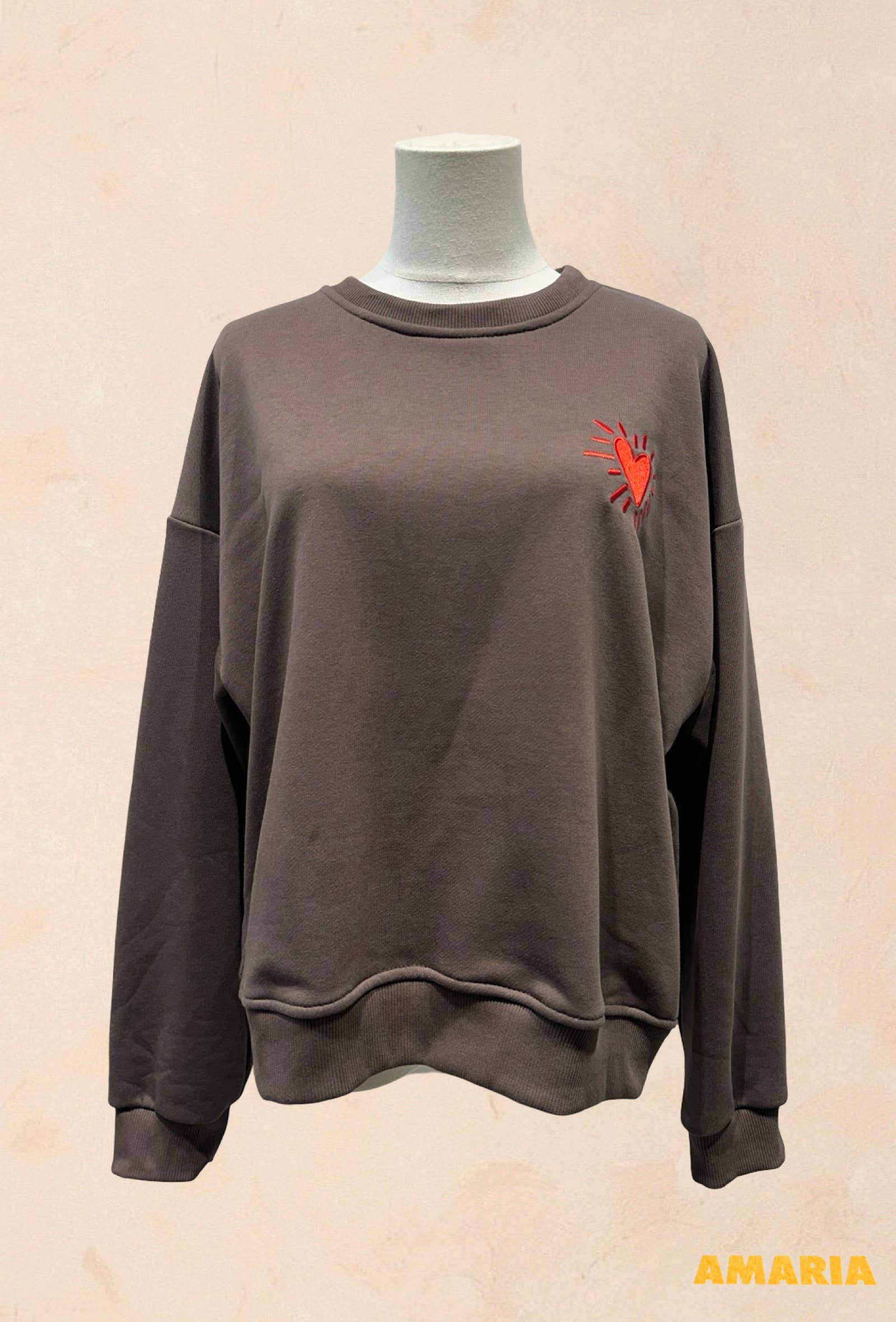 AMARIA - Vente Sweat-shirt – unisexe - Sweat-shirt Oversize Unisexe – Cœur Rouge Brodé - 90384161