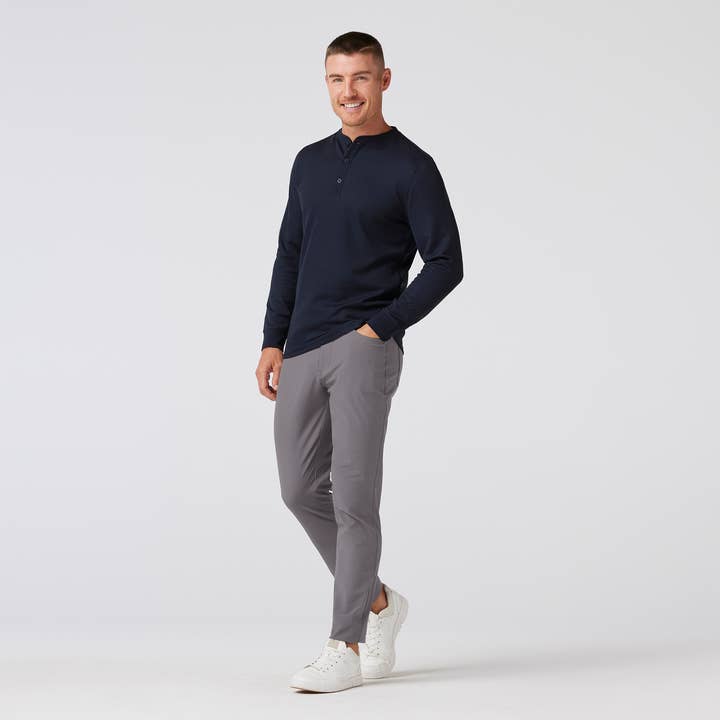 Henderson LS Henley - Navy Solid for wholesale by Mizzen+Main