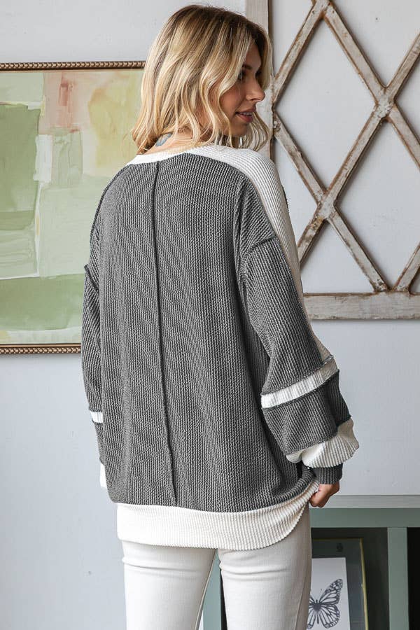 7th Ray - Wholesale Knit Top - Women's - Women's Color Block Rib Knit Top T573816