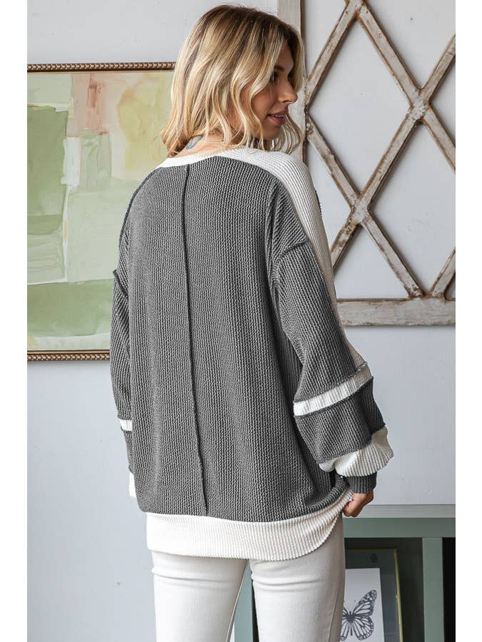 7th Ray - Wholesale Knit Top - Women's - Women's Color Block Rib Knit Top T573816