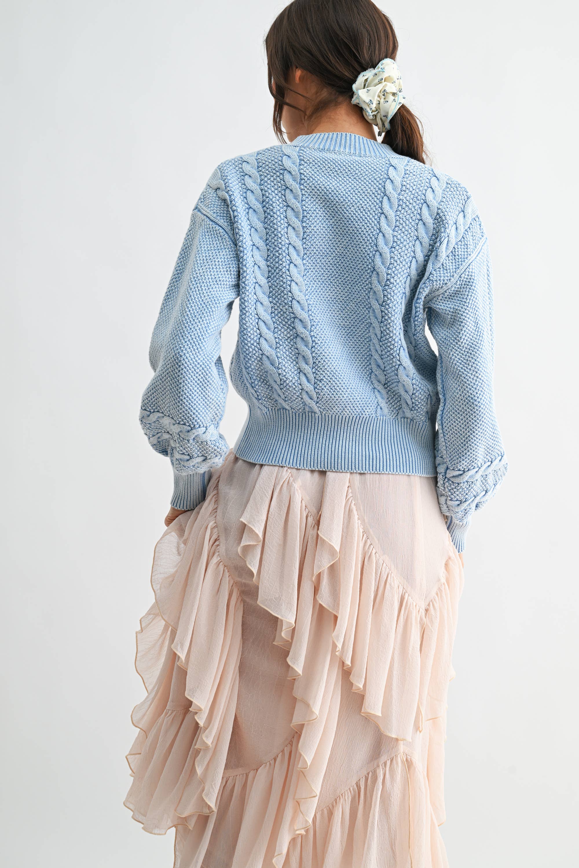 Camellia - Wholesale Cardigan - Women's - CW10019E WASHED BLENDED BROWN CABLE KNIT CARDIGAN17