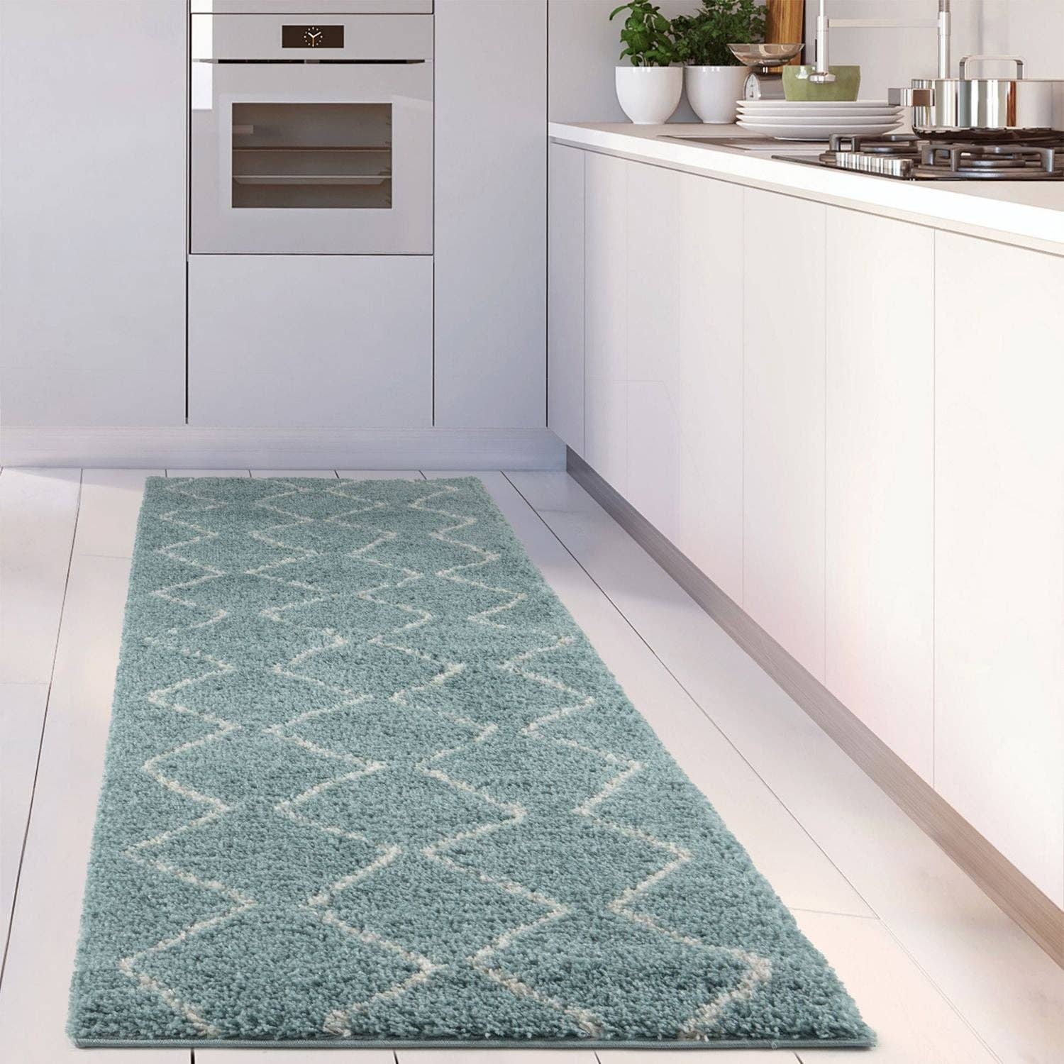 THE RUGS - Vendita all'ingrosso Tappeto - Tappeto Shaggy Blu Uovo d'Anatra Marocchino | 85016