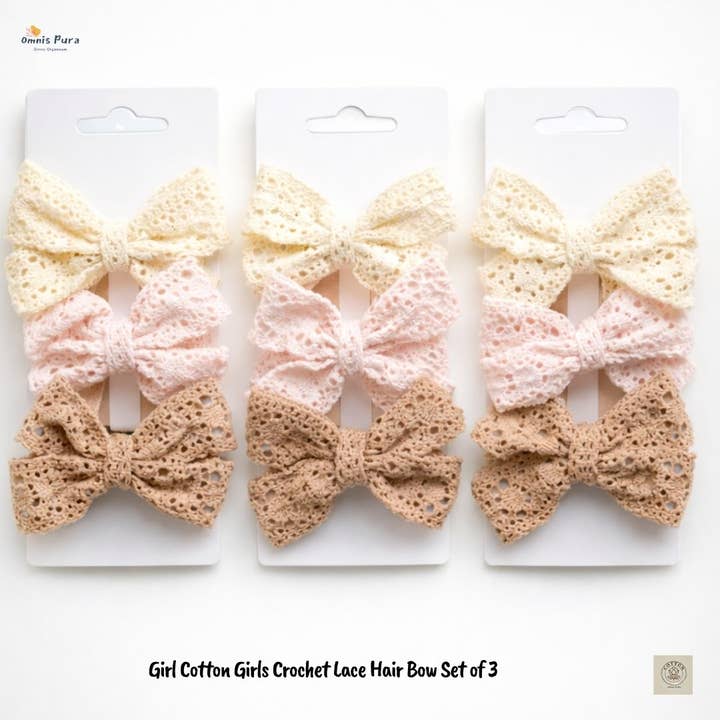 Ensemble de 3 nœuds en dentelle au crochet pour filles pour la vente par Omnis Pura