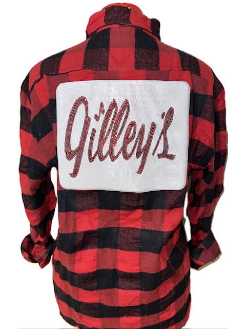 Bling-A-GoGo, LLC - Wholesale Button Down Shirt - Men's - Sequin Gilley's on Red/Black Buffalo Plaid