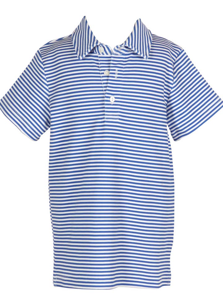 Game Day Patrick-shirt met blauwe en witte streep voor wholesale door The Yellow Lamb