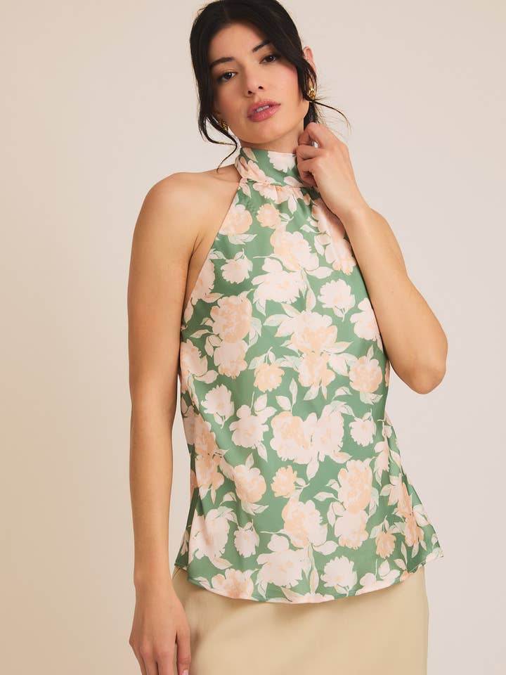 HALTER NECK BACK STRAP FLORAL PRINT TOP for wholesale on Faire
