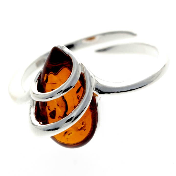 SilverAmber Jewellery - Wholesale Cocktail/Statement Ring - 925 Sterling Silver & Genuine Baltic Amber Modern Adjustable Ring - GL7261