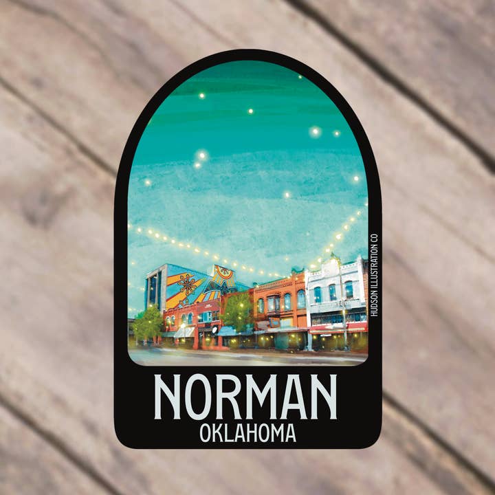 Norman Oklahoma sticker/magneet/print/briefkaart voor wholesale door Hudson Illustration Co - About Town Co