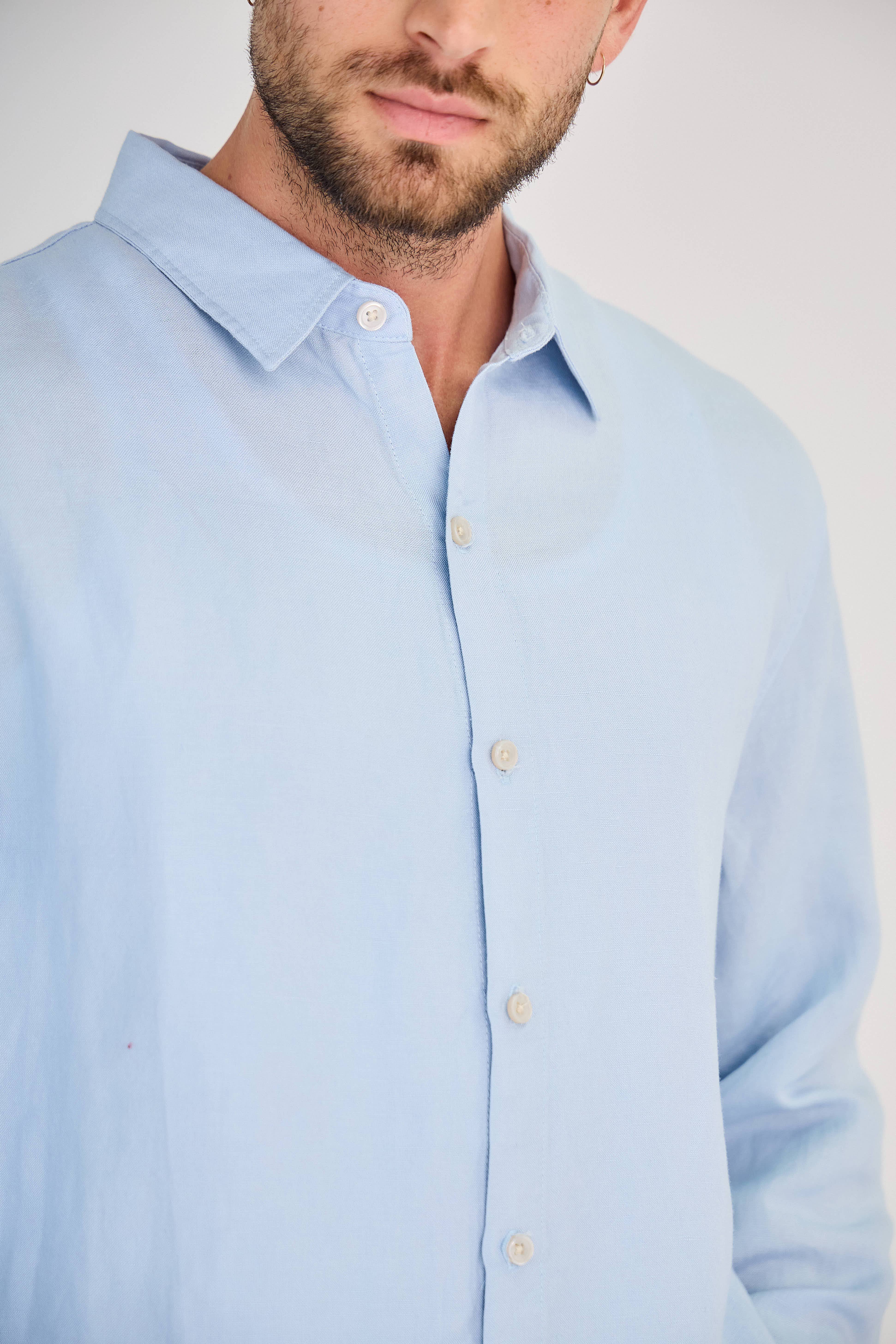 TOP MONDAY - Wholesale Shirt - Men's - Light Blue Long Sleeve Linen Shirt5