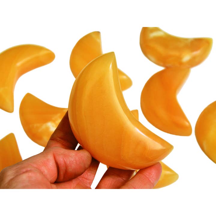 Orange Calcite Moon Carved Crystal (80mm - 85mm) for wholesale by Kaia & Crystals