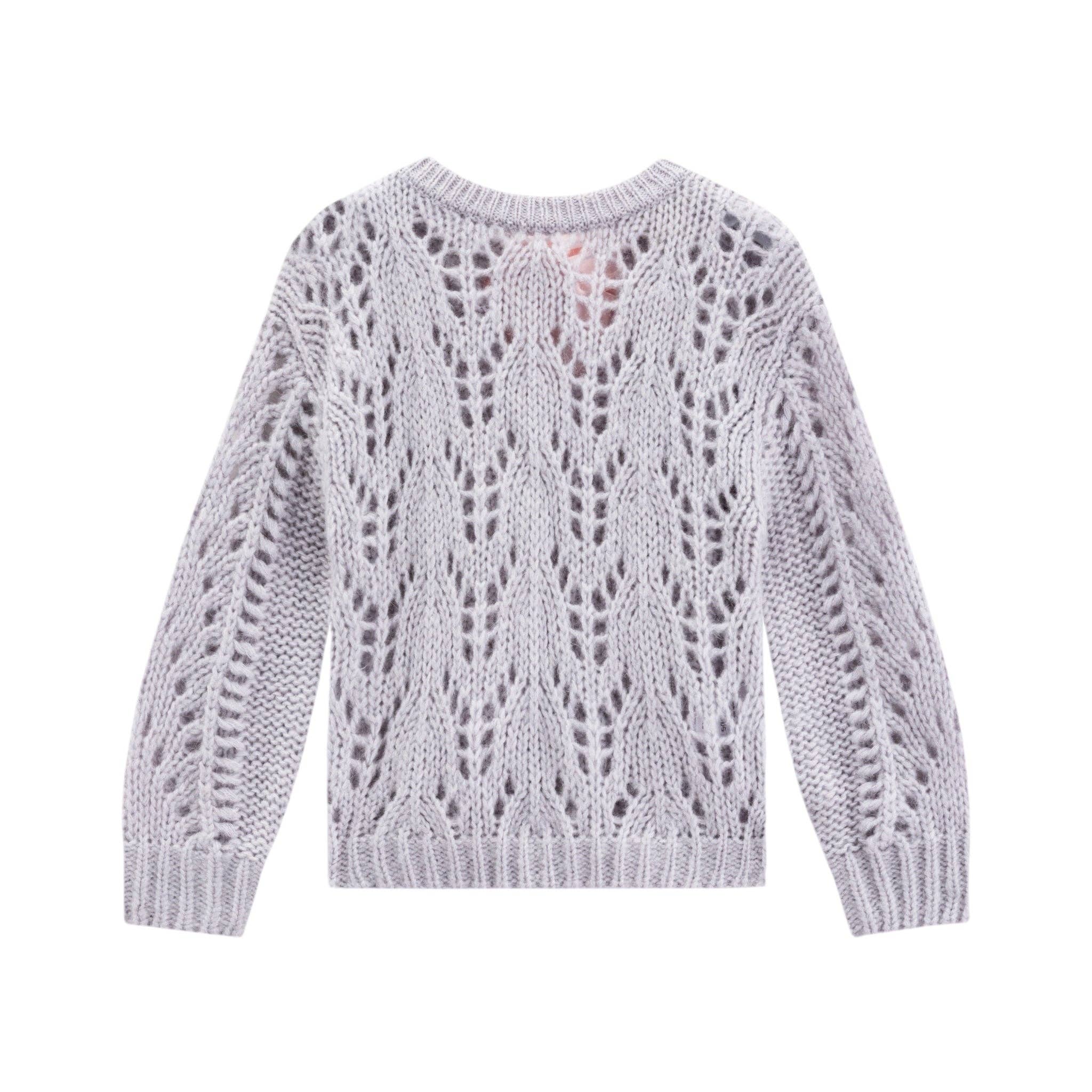 iMiN Kids - Wholesale Knit Sweater - Kids - Wool-Blend Sweater with Bow Back Violet Grey3