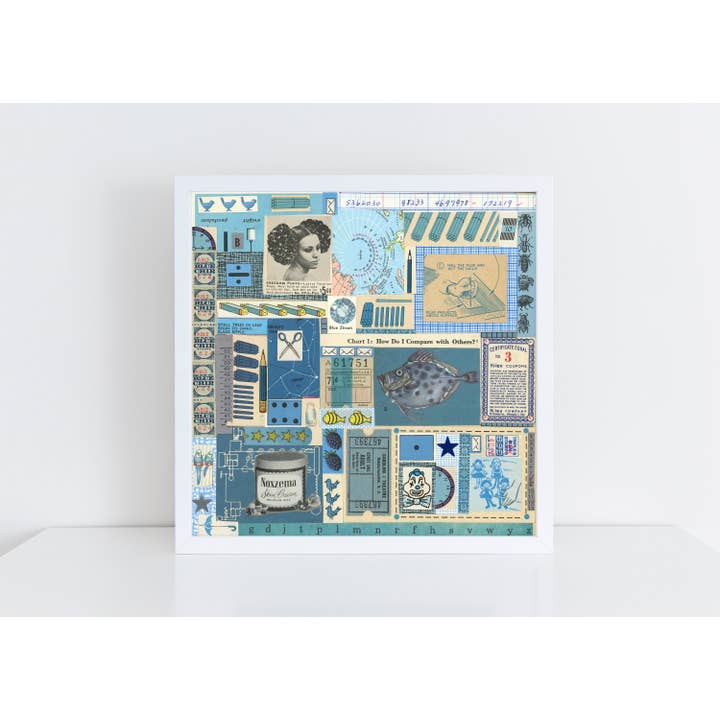 Collage Art Print // Blue // Unframed for wholesale by Meow Kapow