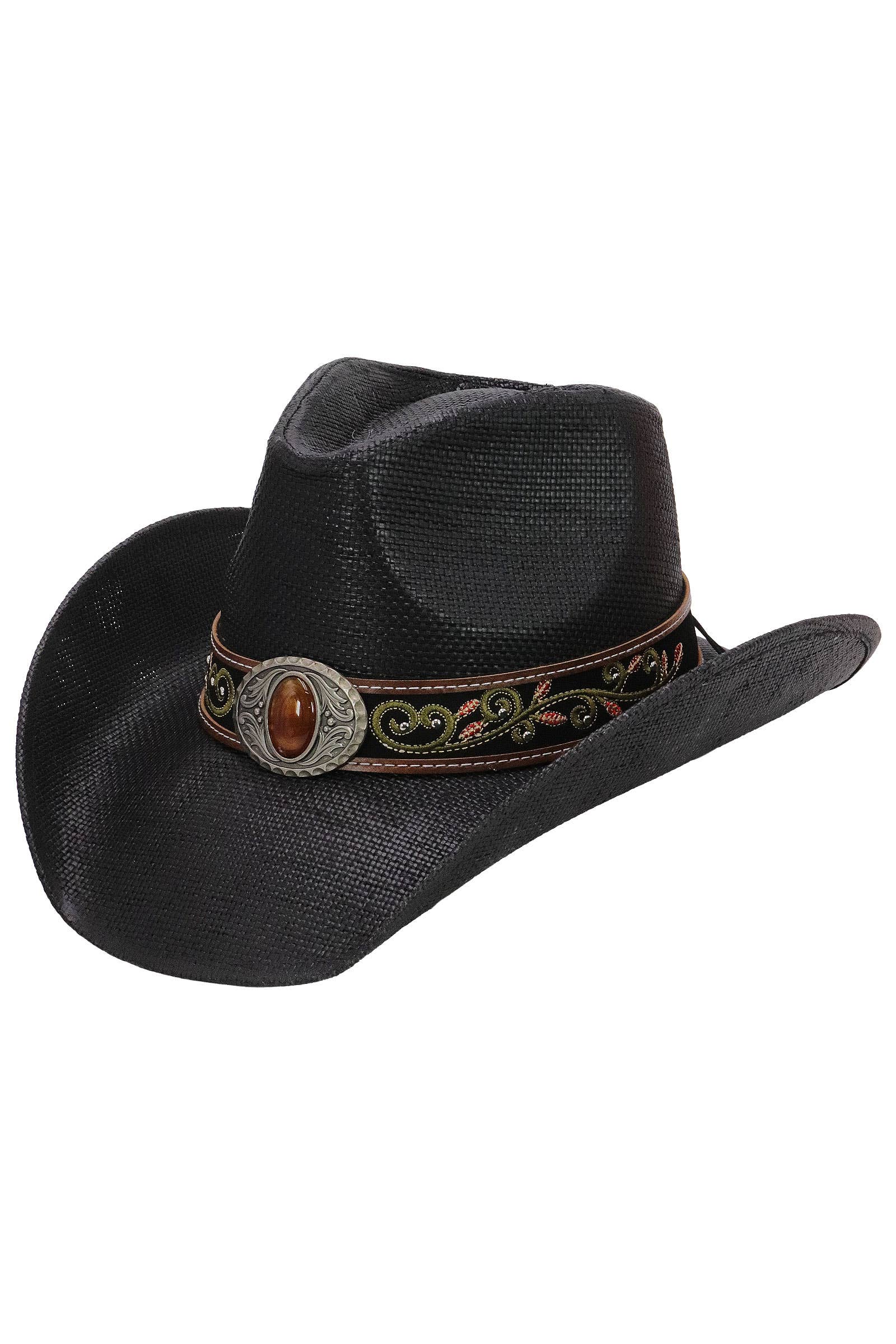 Cap Zone – Engroshandel Cowboyhat - Dame – Bronzeret ravfarvet concho blomsterbælte cowboyhat34
