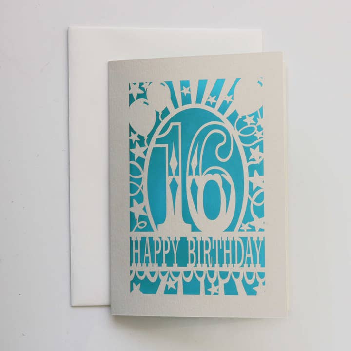 Big Birthday Age 16 A6 Laser Cut Card for wholesale by pogofandango