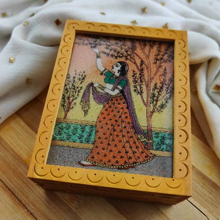 Indian Hand-painted Women Traditional Vintage Wood Carving Trinket Jewellery Box for wholesale by The Colourful Aura