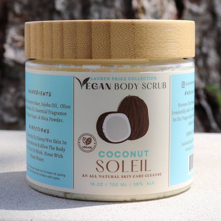 Vegan Body Scrub | Coconut Soleil | 16 oz. for wholesale by Lauren Paige Collection
