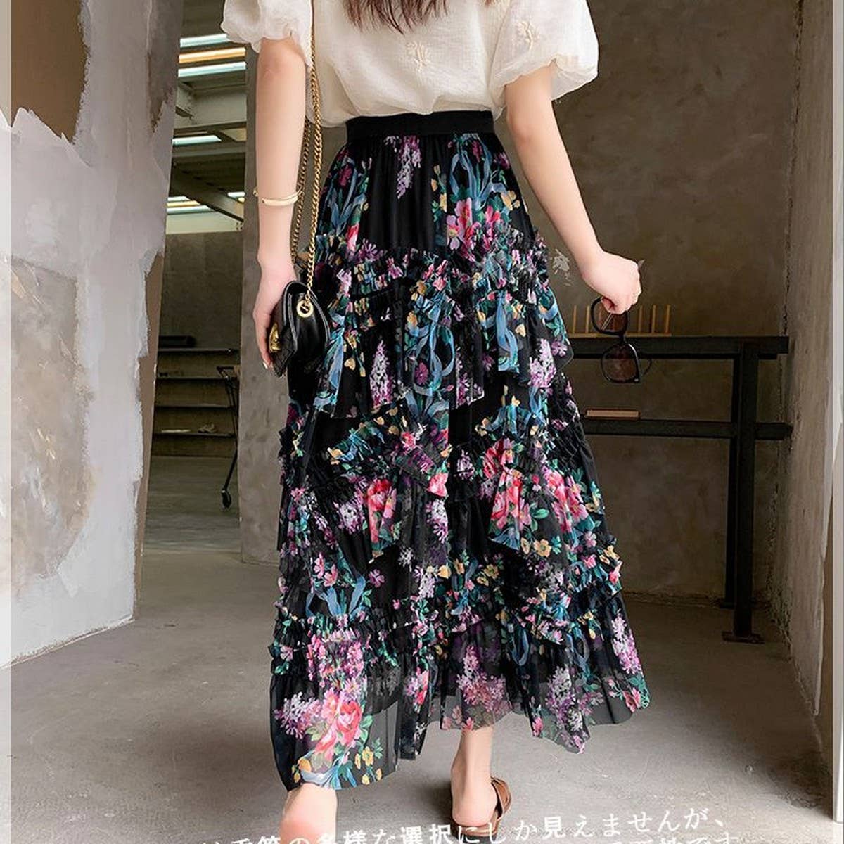 ACCITY - Wholesale Skirt - Women's - COLORFUL FLORAL MESH PRINT PLEATED TULLE SKIRT_CWBLS039923