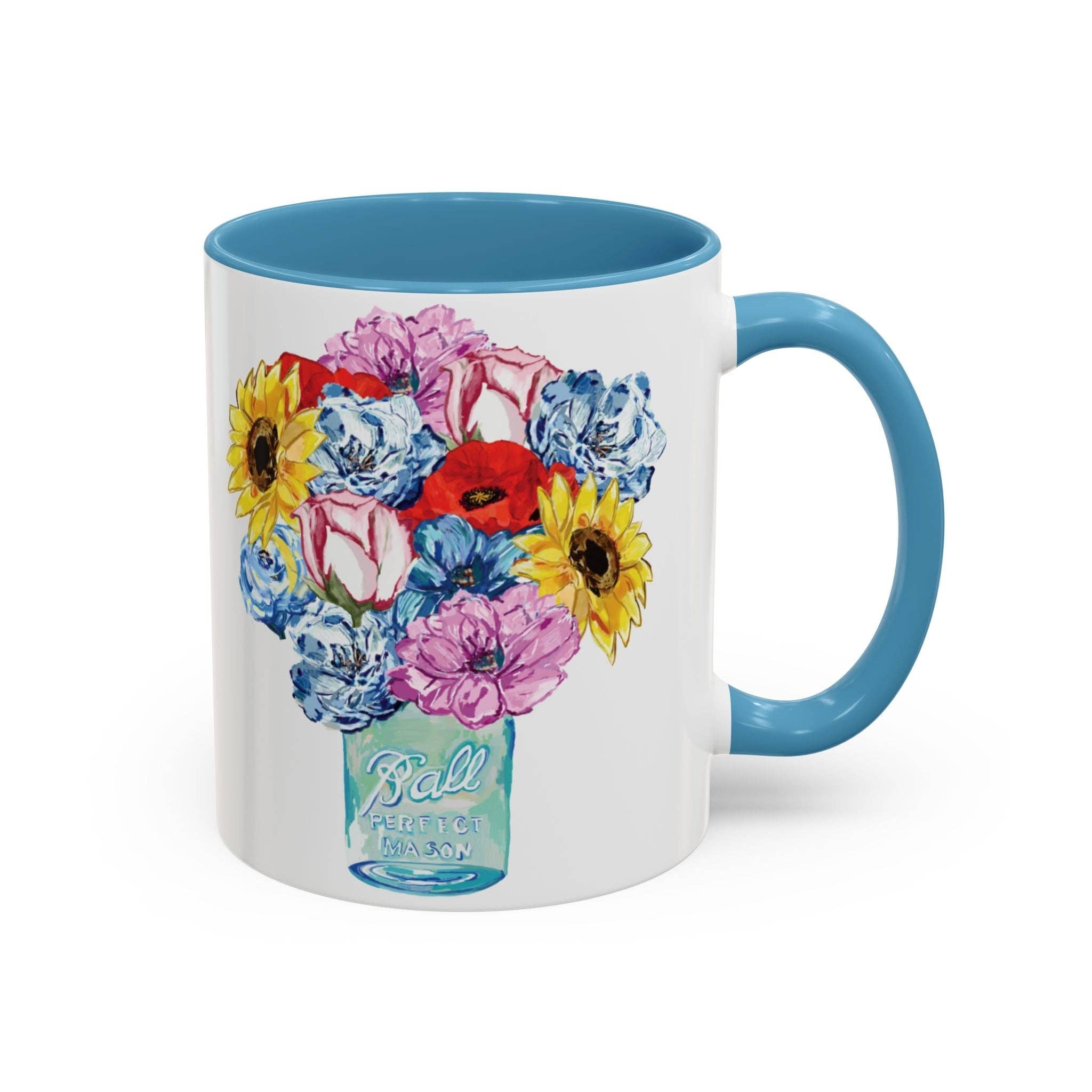 Blue Cava - Wholesale Coffee Mug - Spring Floral Mason Jar Two Tone Ceramic Mug - 11 oz & 15 oz20