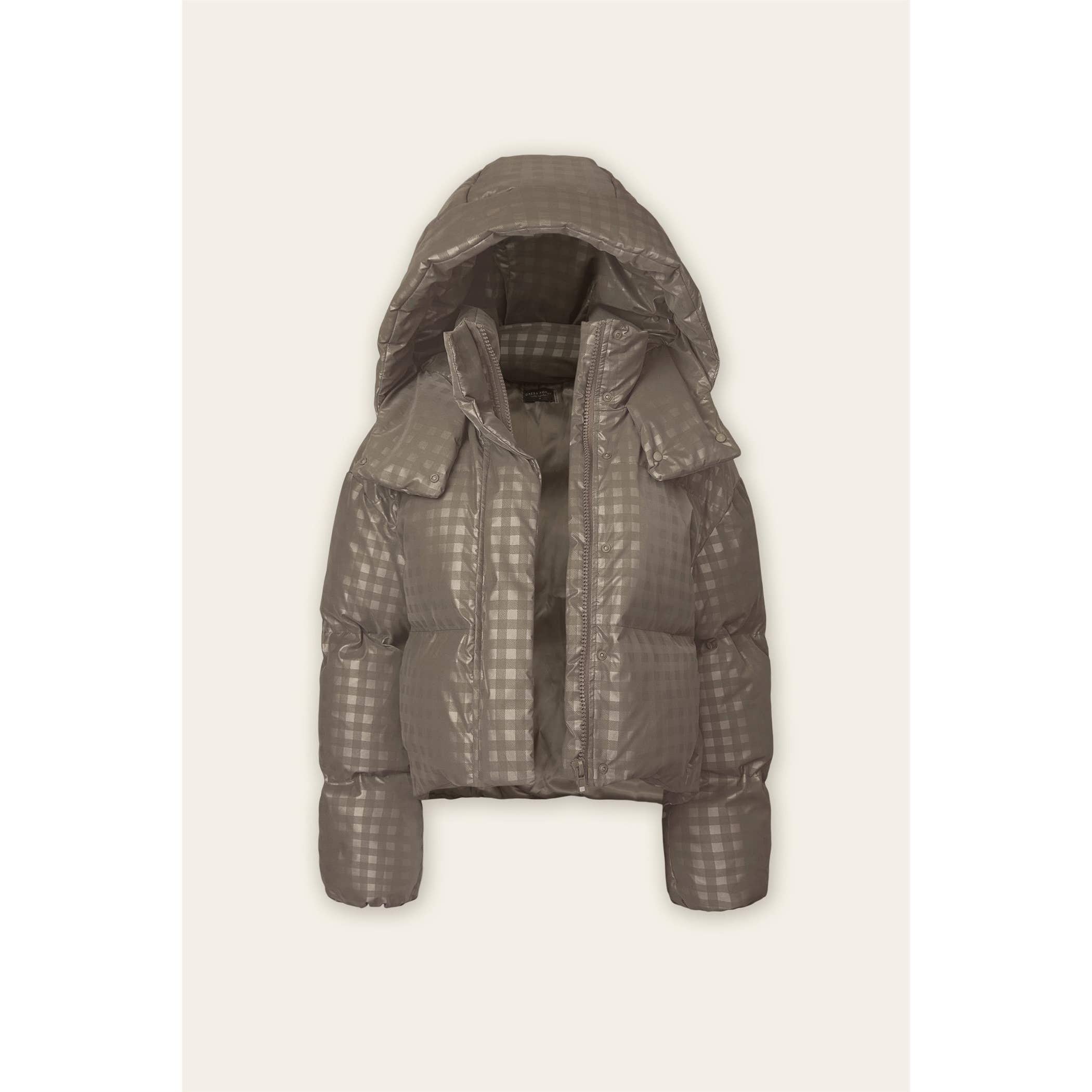 MOCHA GREY Plaid Puffer Jacket (1) for wholesale on Faire5