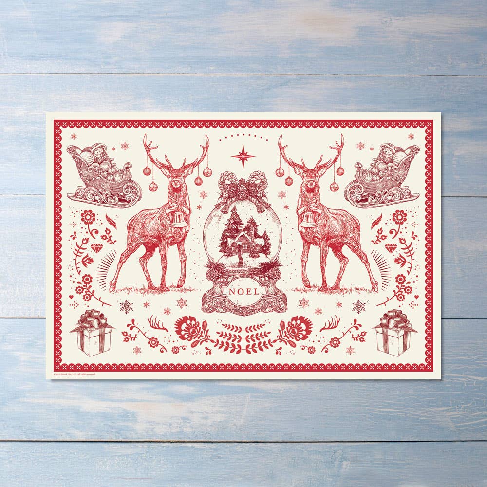 Brook Isle - Venta al por mayor Mantelito desechable - Manteles individuales de papel navideños vintage en rojo (juego de 20)1