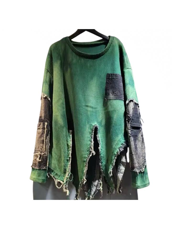 Luxe & Leather by Madonna & Co - Wholesale Knit Sweater - Women's - Textured Asymmetrical Distressed Sweater