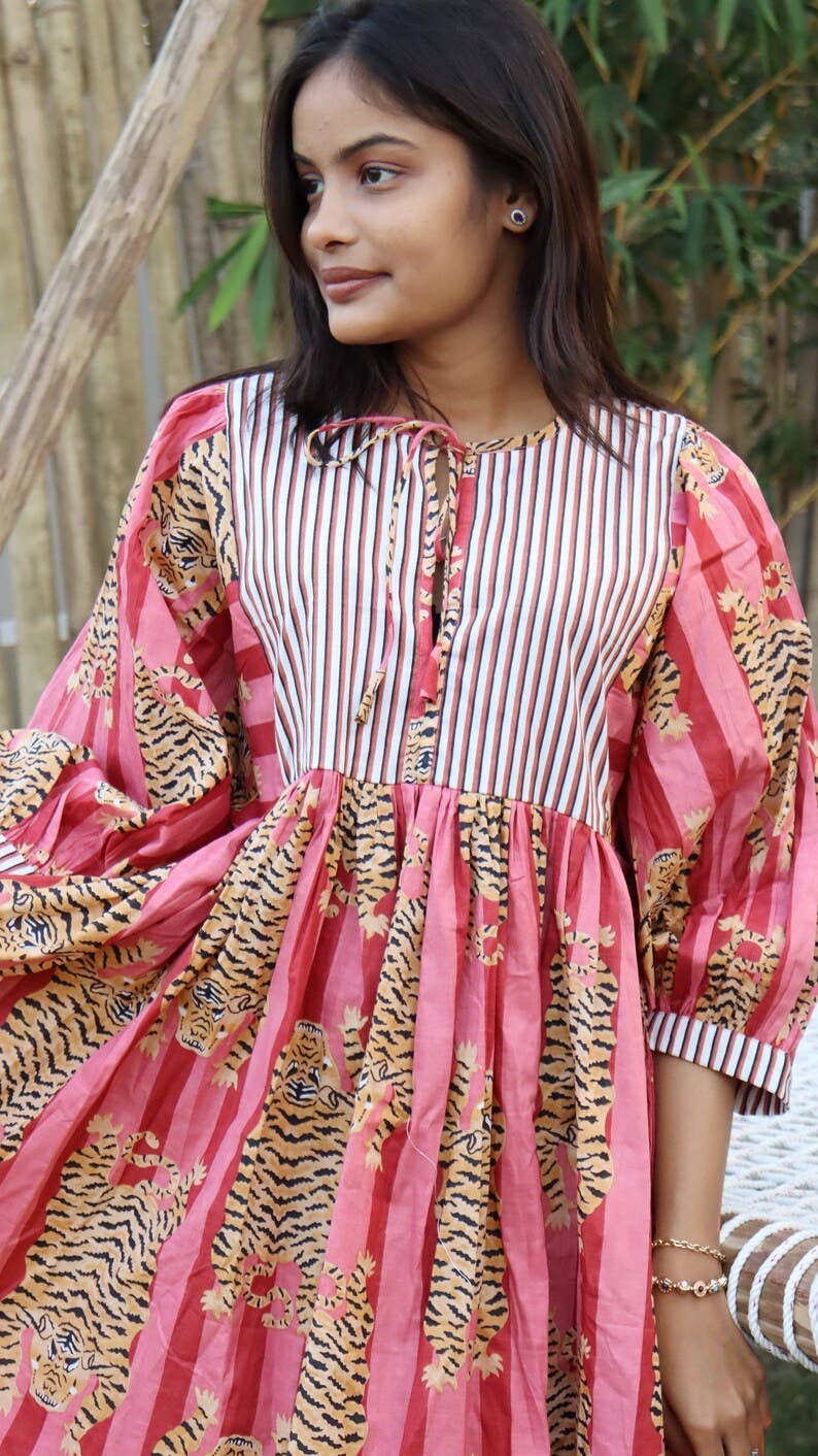 GYPSY STUDIO - Vente Robe – femme - Robe d'été imprimée en coton doux style indien, mi-longue, nuit1