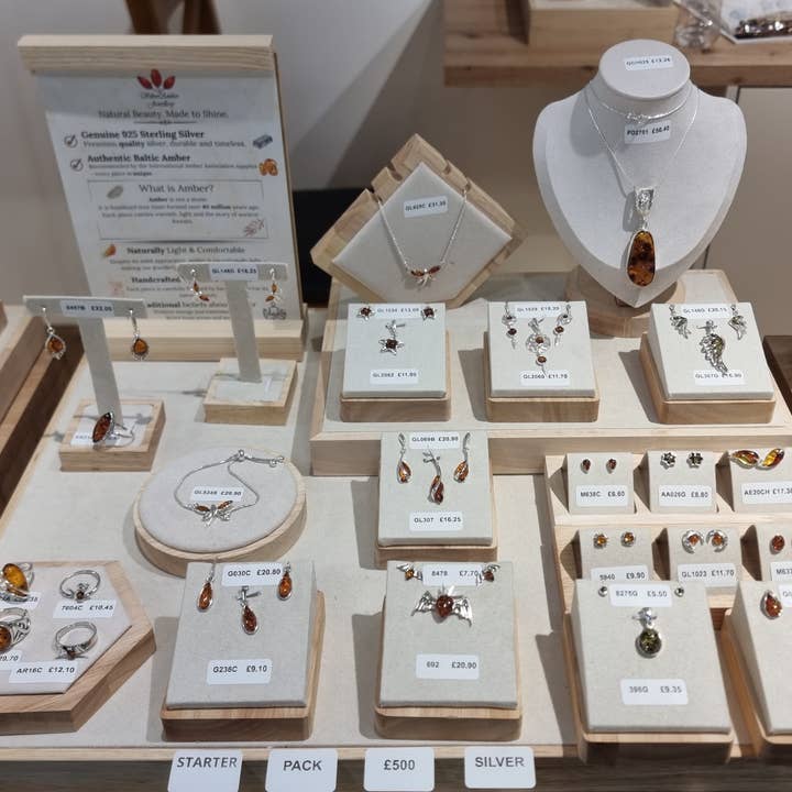 SilverAmber Jewellery - Wholesale Jewelry Set - 925 Sterling Silver & Genuine Baltic Amber Jewellery Starter Pack - SP11