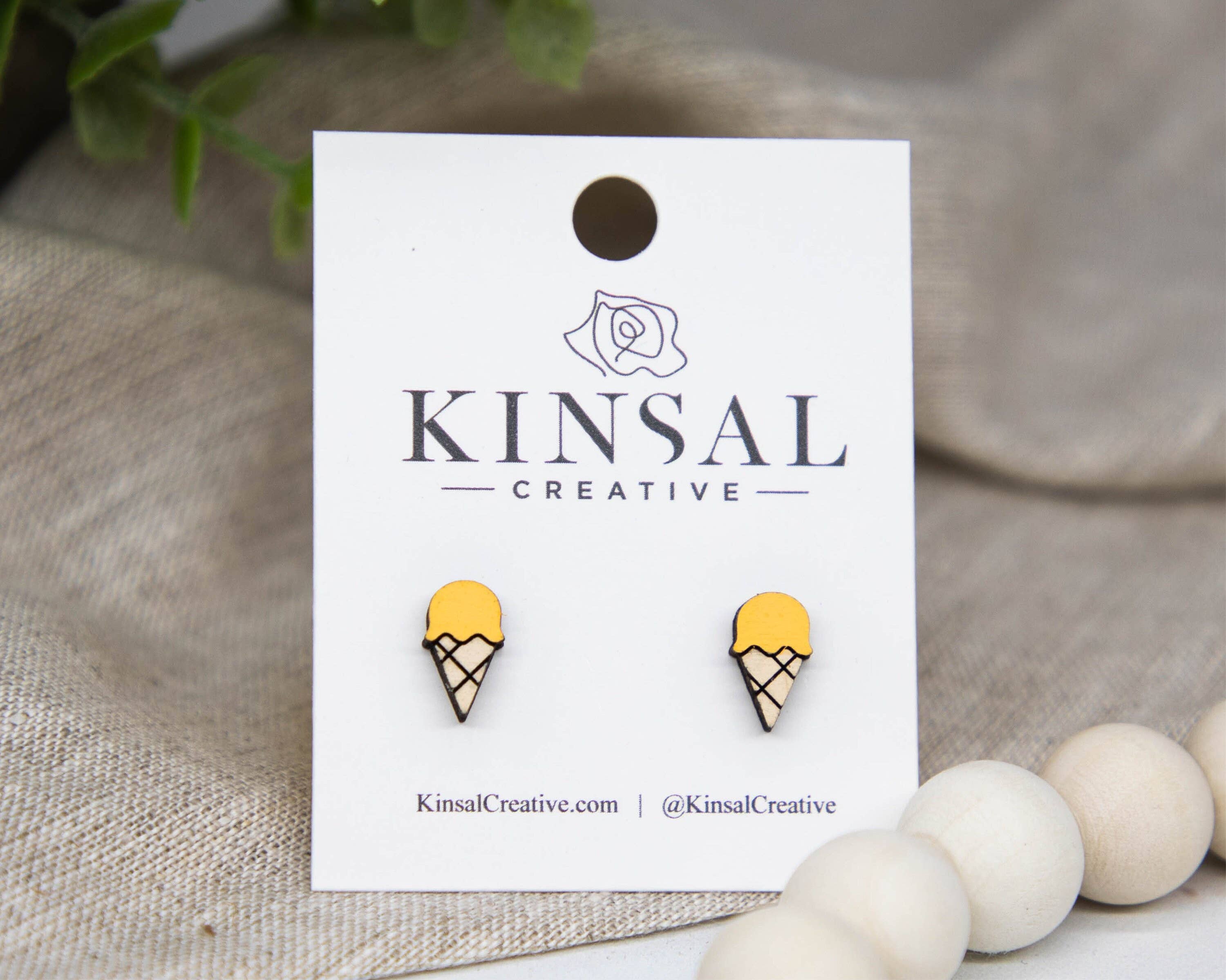 Kinsal Creative – wholesale Stud/post earrings – Ice Cream Waffle Cone Wood Stud Earrings1