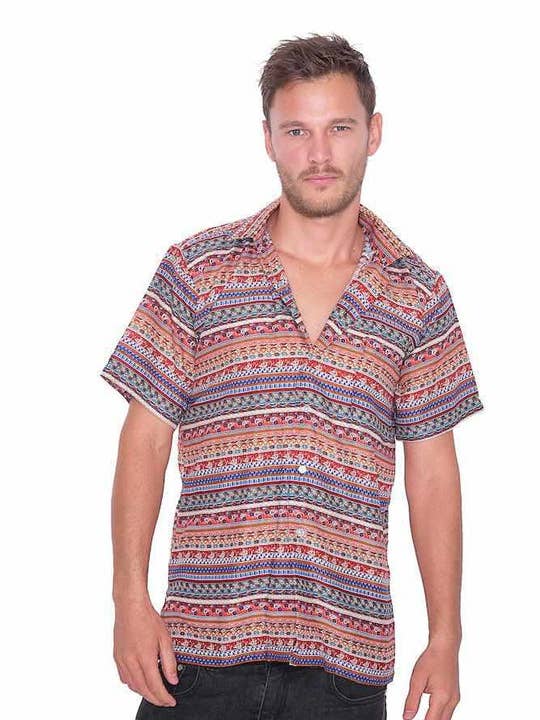 Men's Button Up Boho Shirt - Geometric Print for wholesale by Studio 12 Collective (previously Ethnic Lanna)