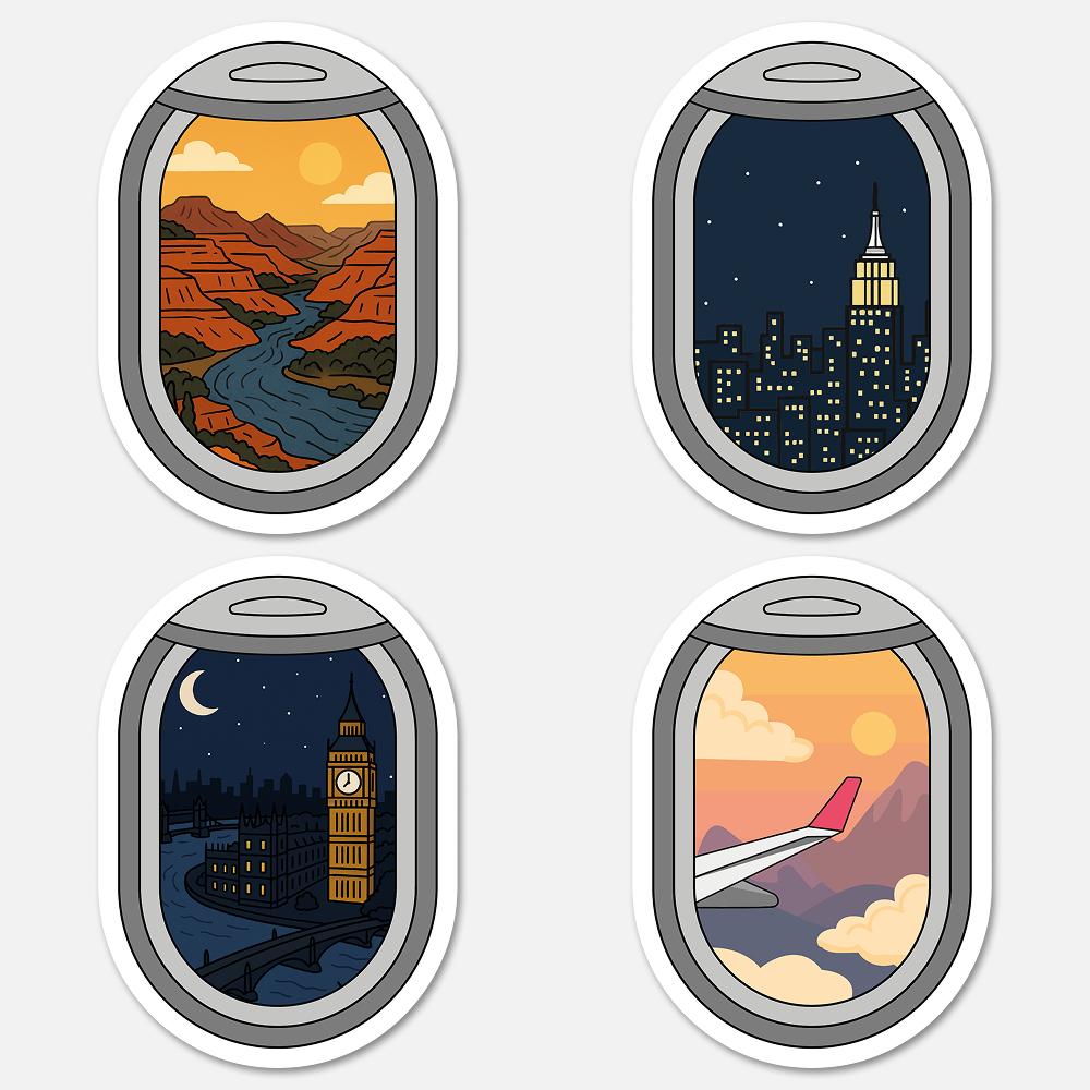 Footnotes - Wholesale Sticker - Airplane Window Night Sky Travel Sticker1