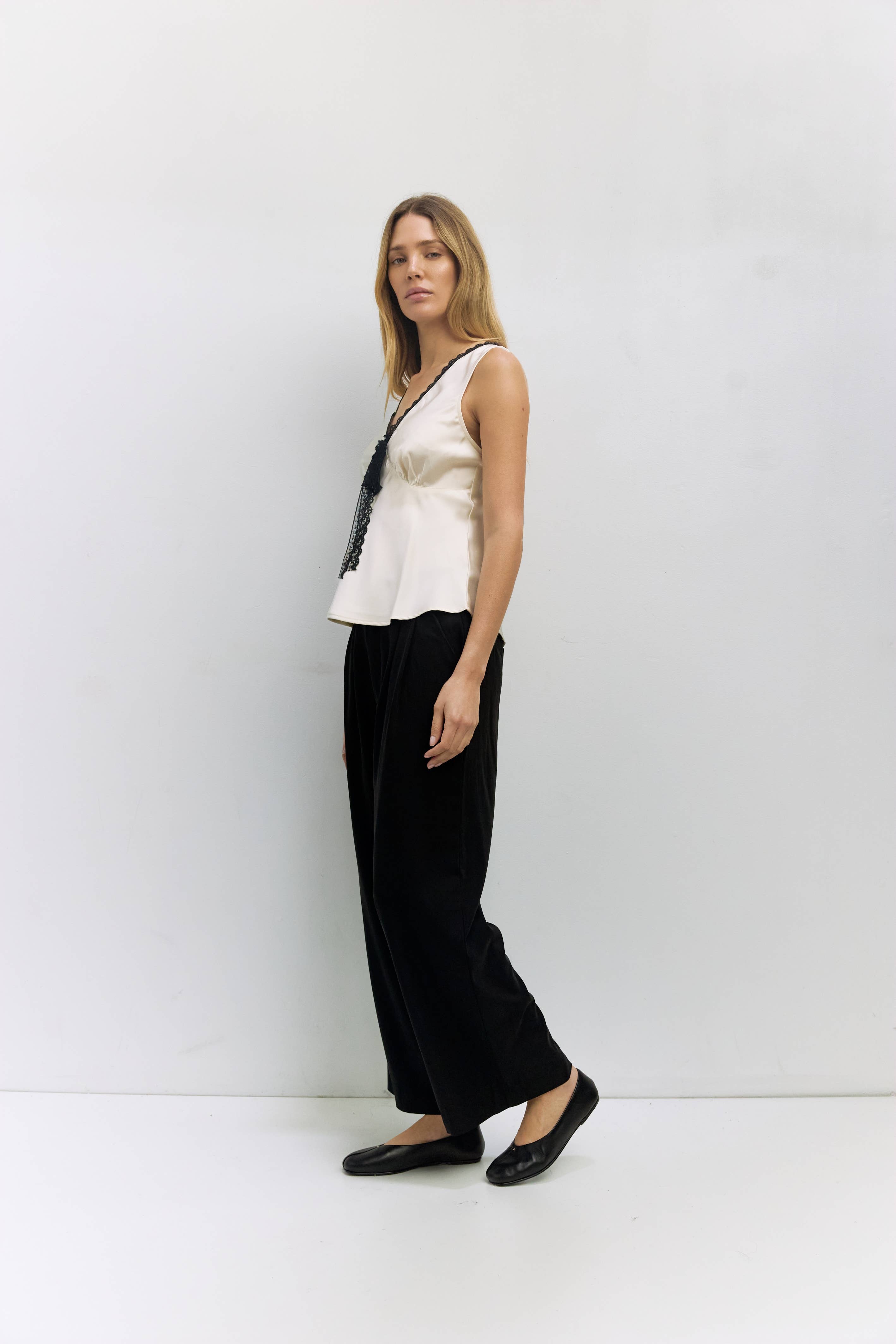 MOD REF - Wholesale Blouse - Women's - The Aurora Top | Lace Trim Satin Top3