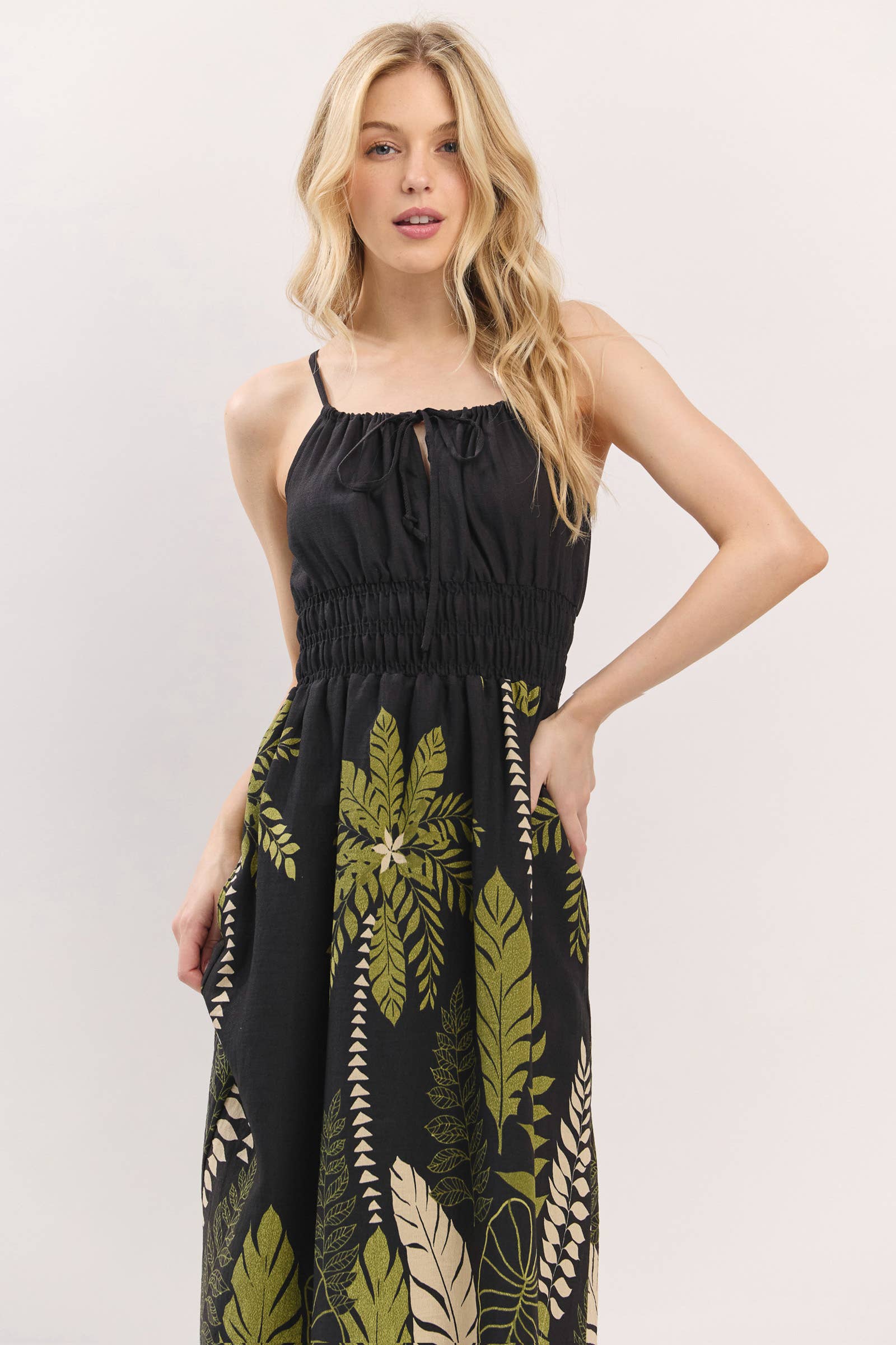 Final Touch – Vestido - Mulher por atacado – Vestido Midi com Detalhe de Smok na Cintura - VND40906C4