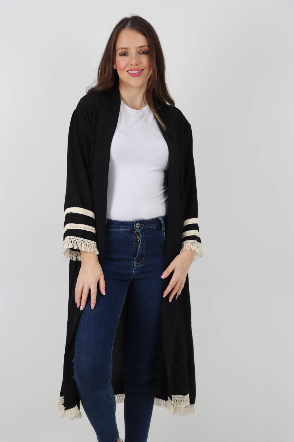 Miss Bold - Vente Cardigan – femme - Cardigan long à manches longues avec franges, ouverture devant, Made in Italy5
