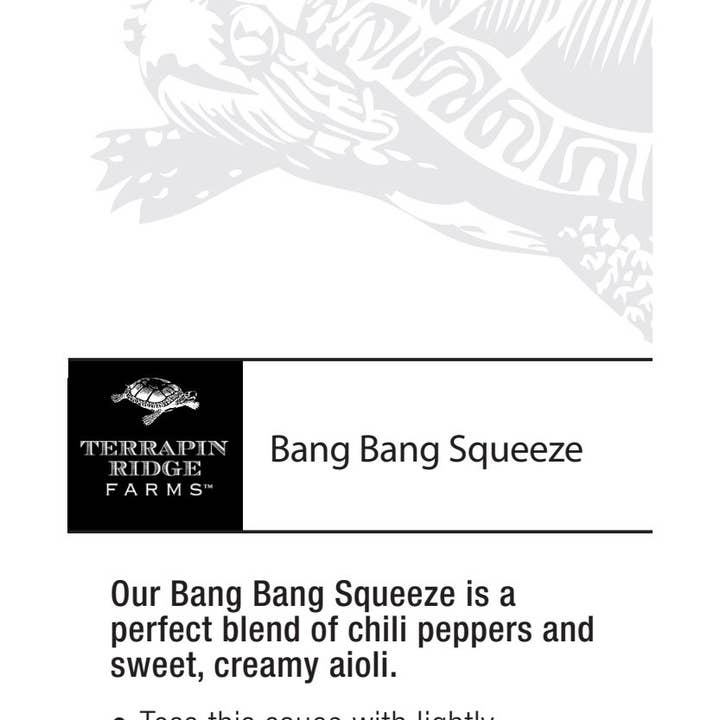 Shelf Talker Bang Bang Squeeze for wholesale by Terrapin Ridge Farms