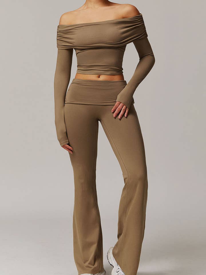 Crave by FW - Wholesale Activewear Set - Women's - Active Wear Set with Off Shoulder Crop Top and Flare Pants