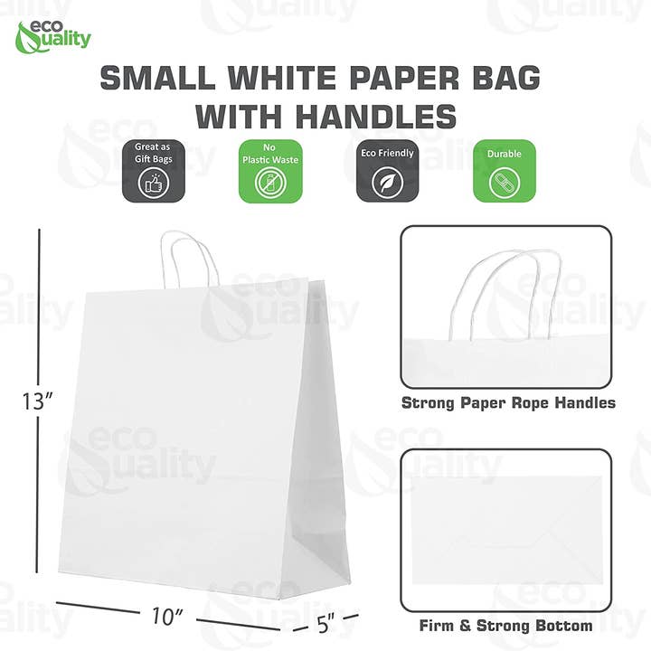 EcoQuality - Wholesale Gift Bag - EcoQuality 10x5x13 Small White Kraft Paper Gift Bags