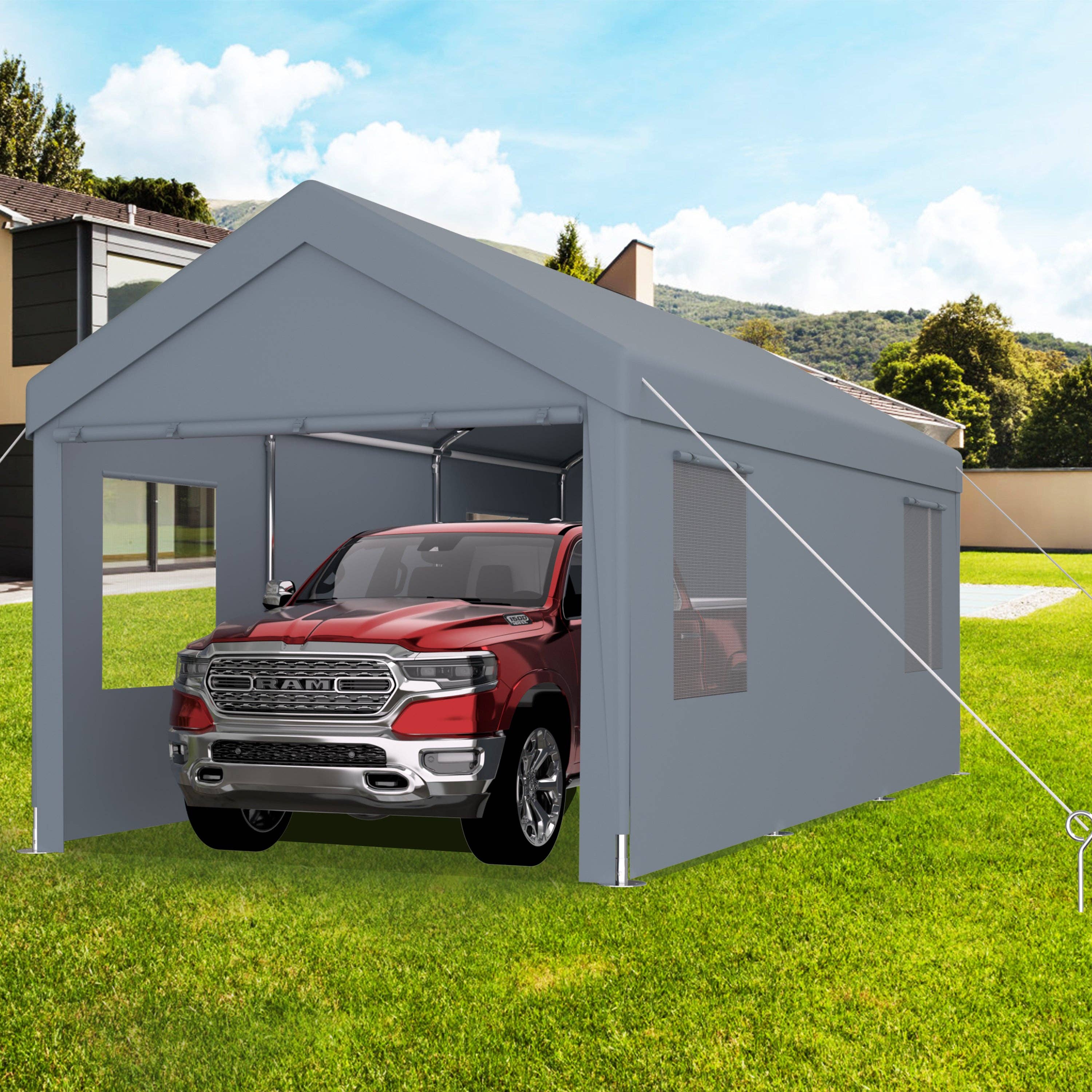 39F Inc. - Wholesale Tent - 10x20ft Heavy Duty Portable Carport Garage with Doors, Grey12